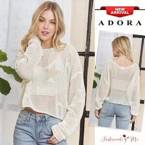 ADORA Star Print Long Sleeves Lightweight Loose Fit Casual Knit Sweater | Ivory